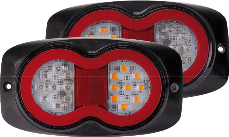 LED Rear Combination Lamp Kit 10-30V Stop/Tail/Ind/Ref/Lic Surface Mnt 202x111mm Twin Pac