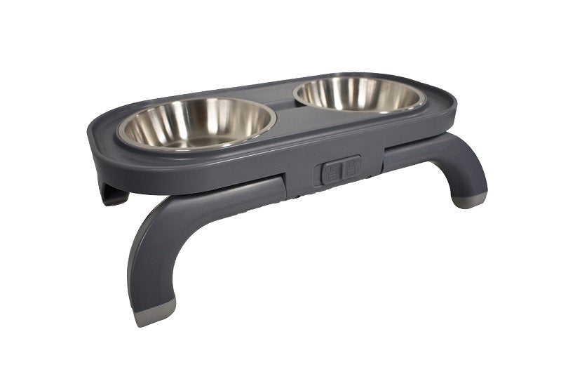 Travellers Twin Pet Bowl Height Adjustable Grey