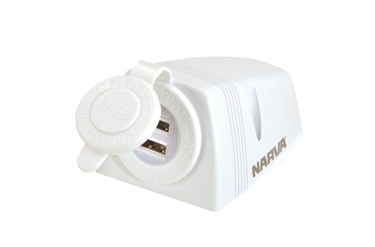 Narva Heavy Duty Surface Mount Dual USB Socket - White