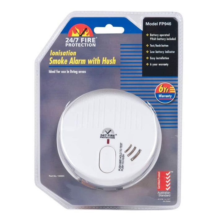 Smoke Detector With Hush 9V Battery Operated
