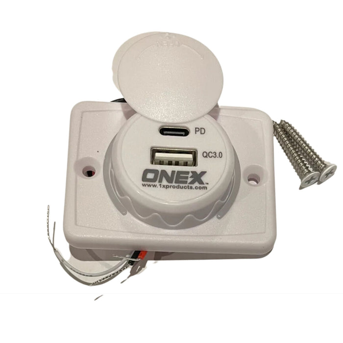 Flush Mount Dual USB Outlet Type C - White