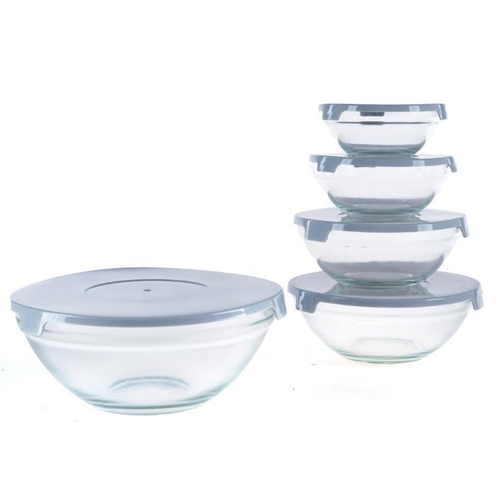 Glass Round Nesting Bowl Set With Lid Set 5pc