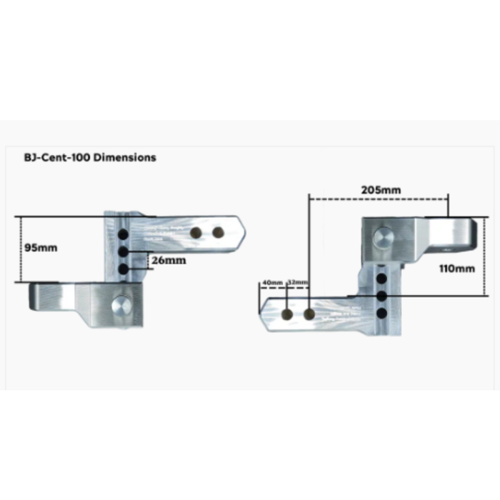 Black Centuria Hitches 100mm with 50mm Ball and Locking Pins