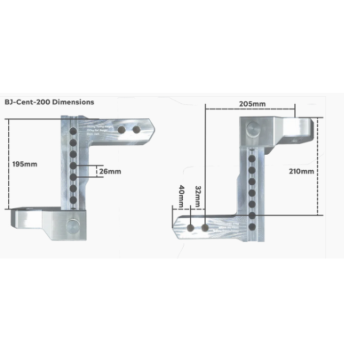Black Centuria Hitches 200mm with 50mm Ball and Locking Pins