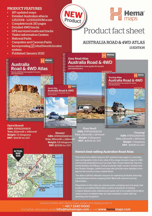Hema Australia Road & 4WD Atlas 13th Edition (Spiral Bound)