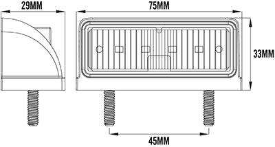 LED Licence Plate Light 10-30V 4 LED 75 x 29 x 33mm Rear Mount Black