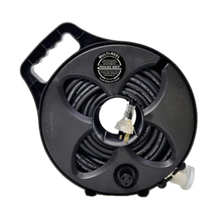 Flat Out 15amp 12.5m Premium Extension Lead Compact Multi-Reel Matt Black