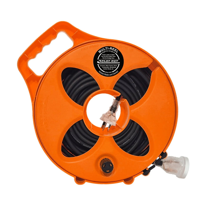 Flat Out 15amp 12.5m Premium Extension Lead Compact Multi-Reel Safety Orange