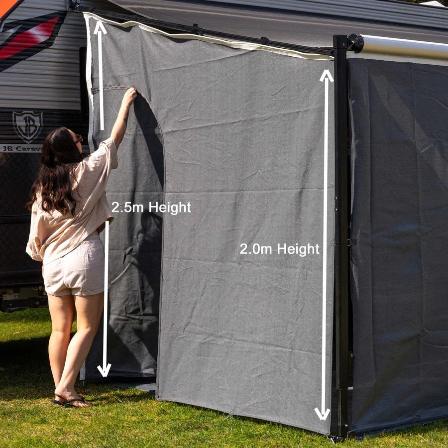 Touch N Go Shade Curtain / Privacy Screen For Caravan Roll-Out Awnings - Standard Size 2.4x2.1x1.9m