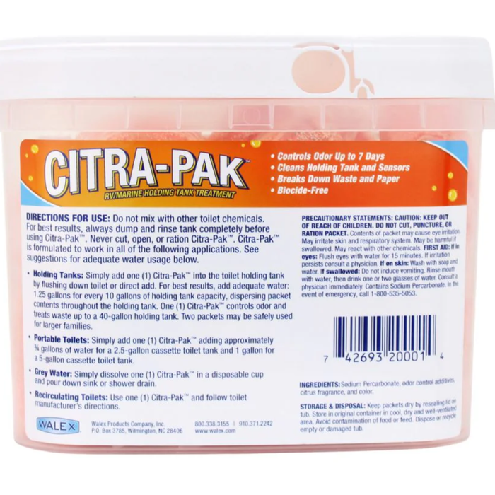 Walex Citra-Pak Citrus Strength Holding Tank Drop Ins 30 Sachet Tub