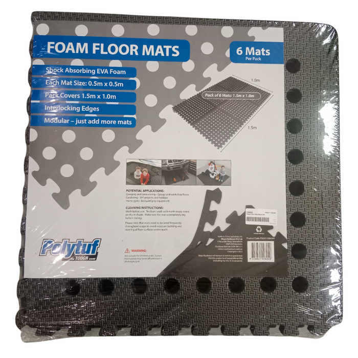 Foam Floor Mats Black 6Pk