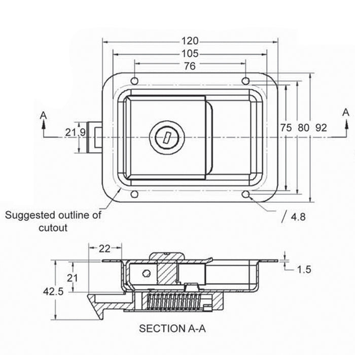 Flush Lock - Paddle Latch S/Steel C/W Gasket Pl120L-SS