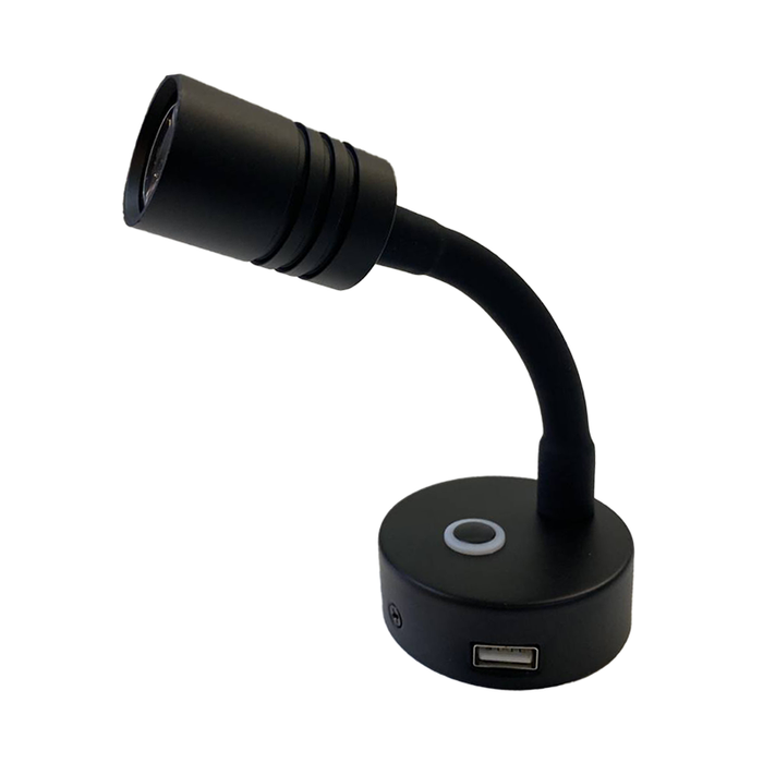 12V LED Black Reading Light Dimmable with Night Light & USB Port