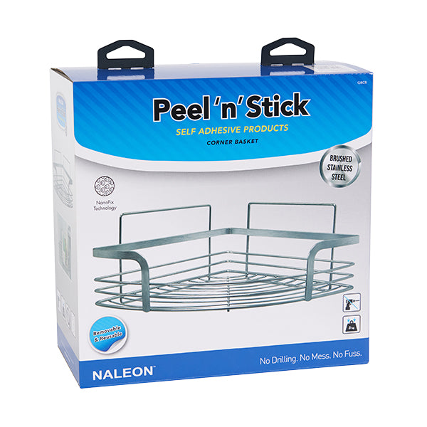 Naleon Peel 'N' Stick Brushed Stainless Steel Corner Basket