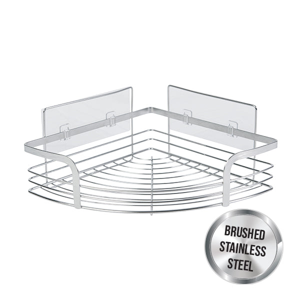 Naleon Peel 'N' Stick Brushed Stainless Steel Corner Basket