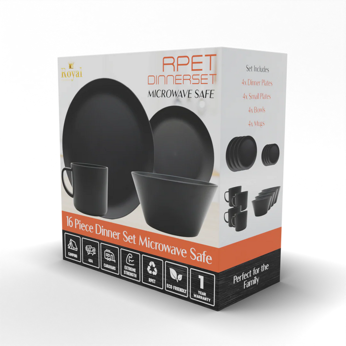 Royal RPET 16 Piece Dinner Set - Granite
