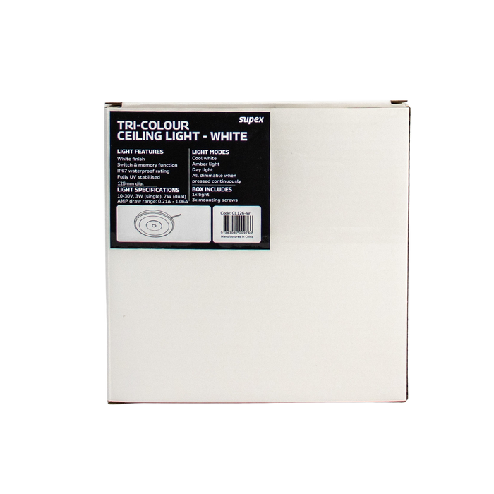 Supex Tri-Colour Ceiling Light White 126mm