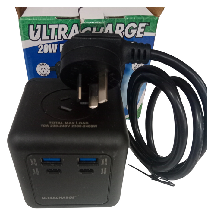 Ultracharge Power Cube 3 Socket 2X USB 2X Type C Black