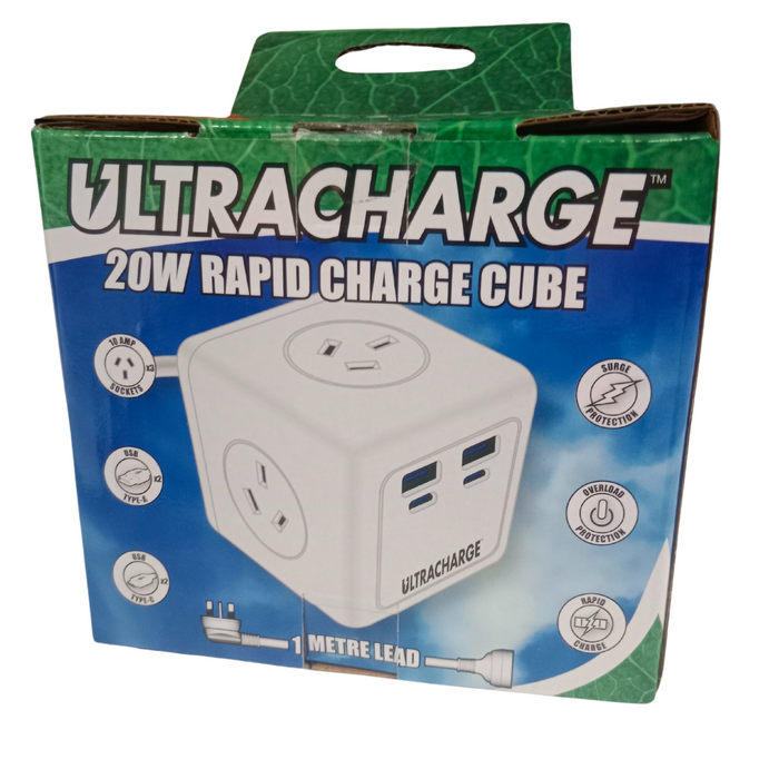 Ultracharge Power Cube 3 Socket 2X USB 2X Type C White