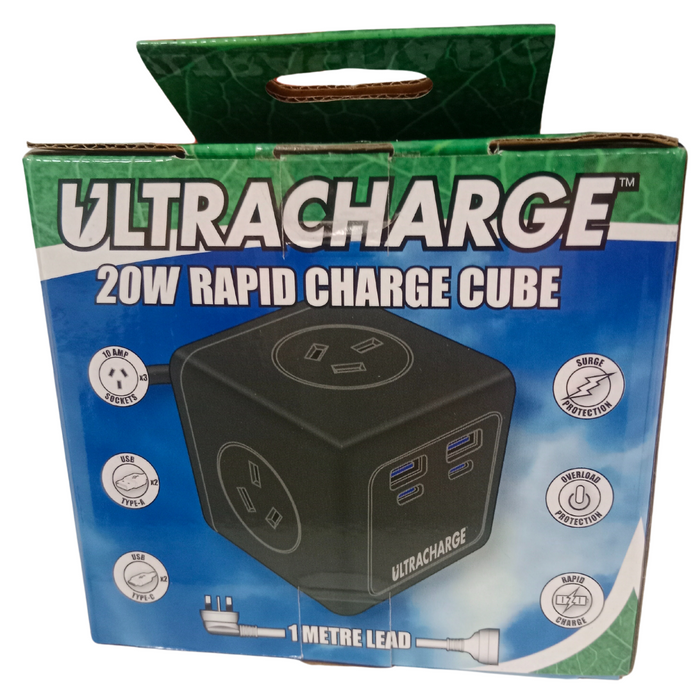 Ultracharge Power Cube 3 Socket 2X USB 2X Type C Black