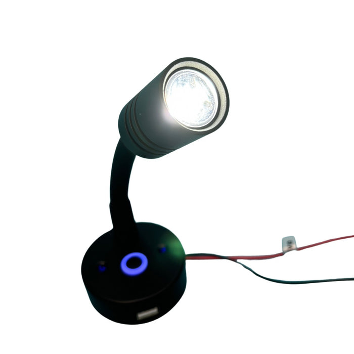12V LED Black Reading Light Dimmable with Night Light & USB Port