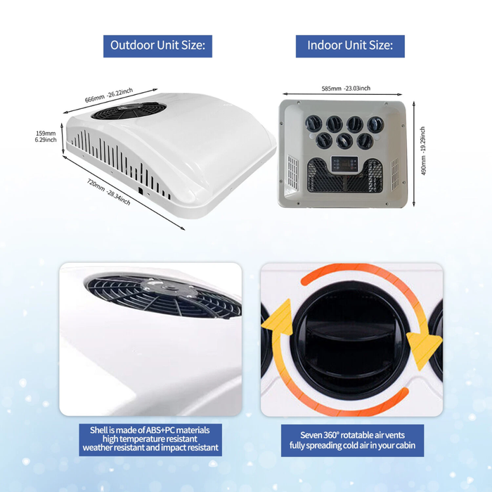 Treeligo 12V Rooftop RV Universal 13500Btu Air Conditioner
