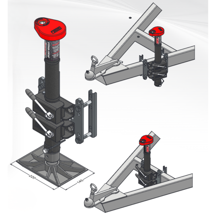 BOS 3 Rib Gearbox Double Clamp Jockey Unit - 50mm With 50mm Double Clamps