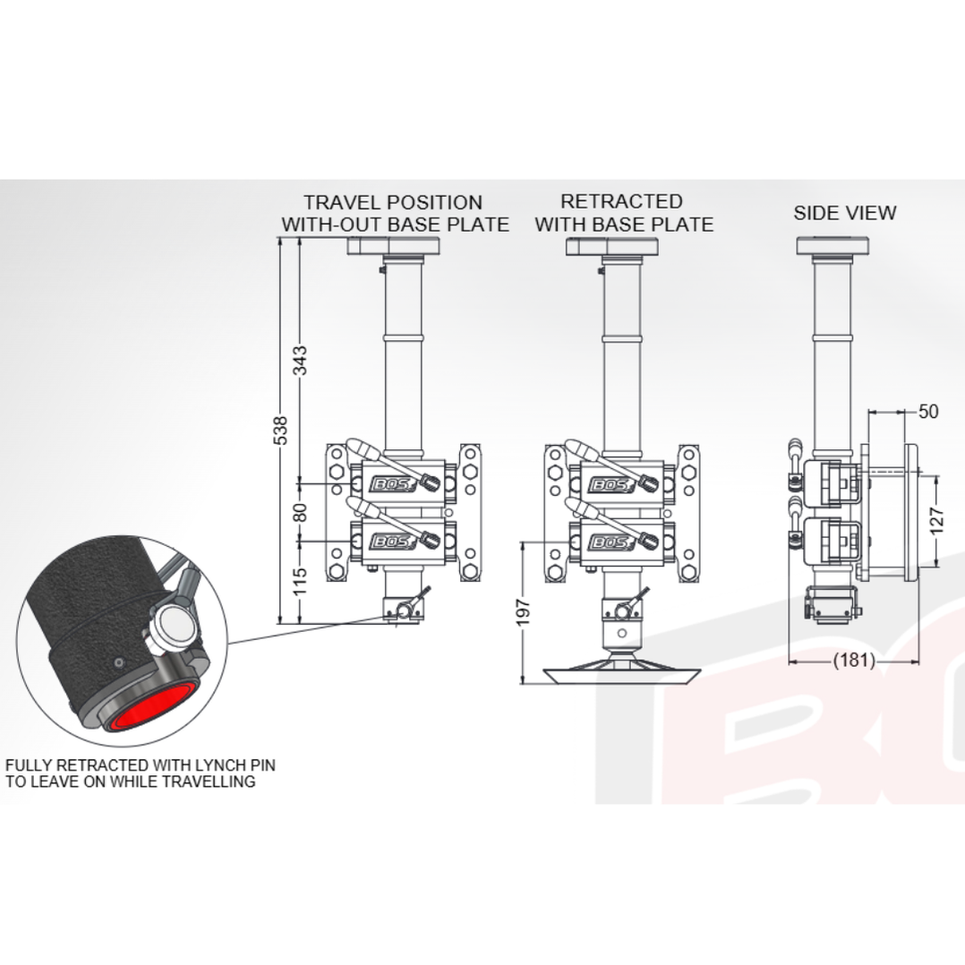BOS 3 Rib Gearbox Double Clamp Jockey Unit - 50mm With 50mm Double Cla