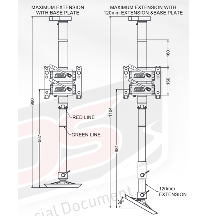 BOS 3 Rib Gearbox Double Clamp Jockey Unit - 50mm With 50mm Double Clamps