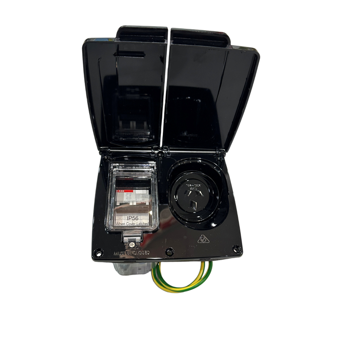 CMS 15AMP Black Single 15A Autoswitch Inlet with 16A RCD Breaker -IP44. JILCBBK-A