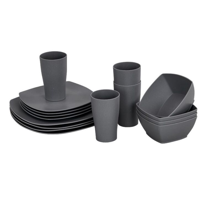 Campfire 16 Piece Grey Square Dinner Set