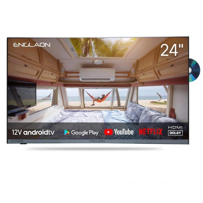 ENGLAON Frameless 24" Full HD Android Smart 12V TV With Built-in DVD player and Chromecast