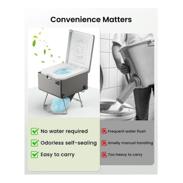 LooSeal EVO Auto Sealing Waterless Toilet Portable - Grey