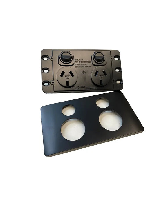 CMS Power Outlet Double Black. J17.2BK