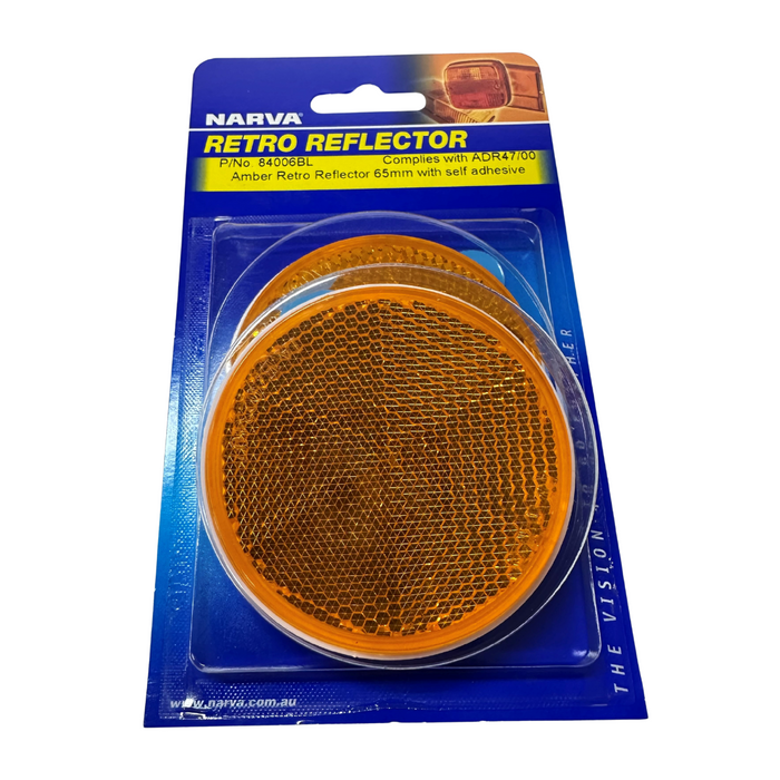 Narva Retro Reflector Amber Self Adhesive - 65mm 2 Pack