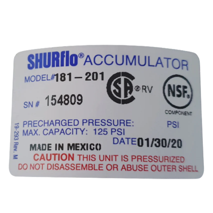 Shurflo Pre-Pressurised Accumulator Tank