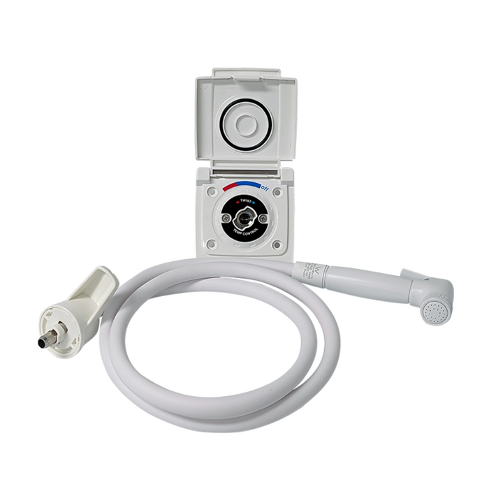 COAST RV External Camper Shower Point - White with 1.5Mtr Hose