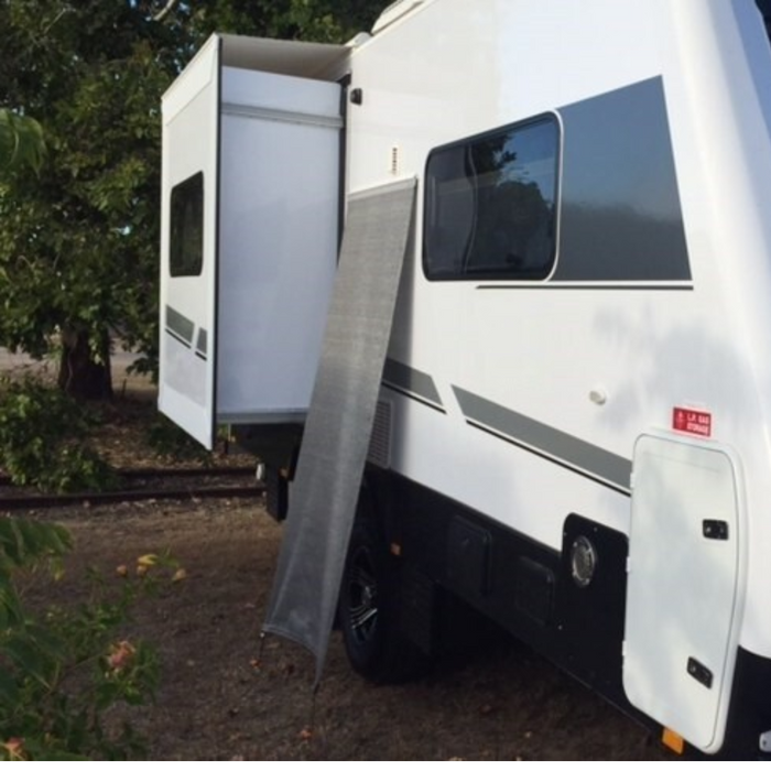Caravan RV Fridge Vent Shade Screen 900mm Wide With Sail Track 95% Shade Rating - Grey/Silver
