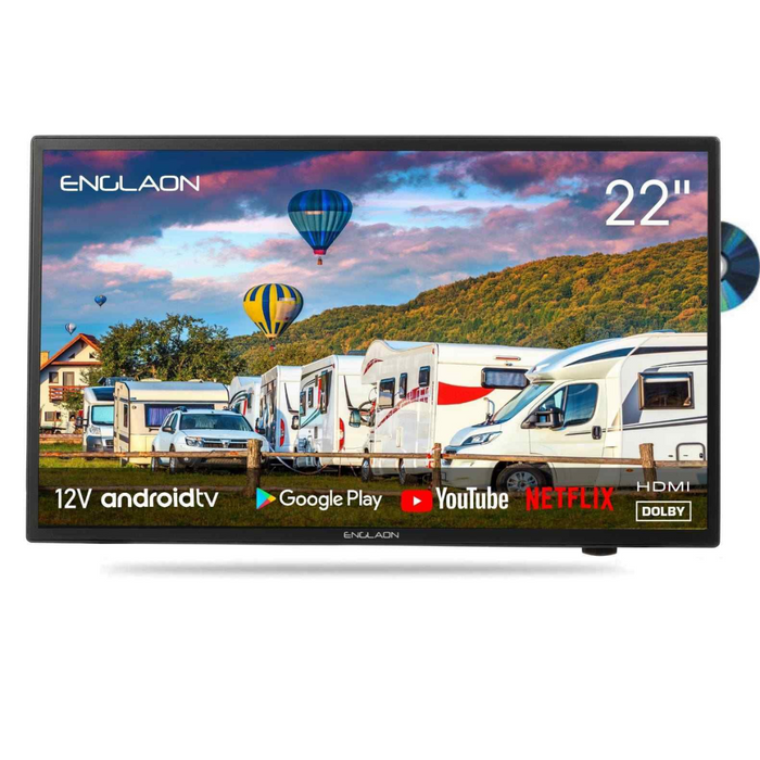 ENGLAON 22’’ Full HD 12V Google TV With Built-in DVD Player & Chromecast & Bluetooth