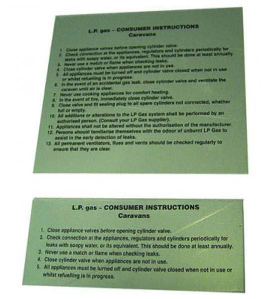 LPG Consumer Instruction Plates