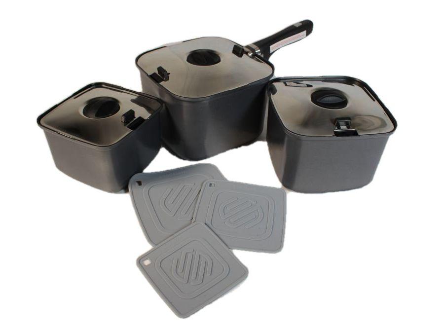 Smartspace Cookware Smartspace Stacking Pots With Lids - Set Of 3 Teflon Coated