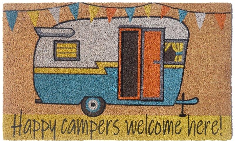 Happy Campers Welcome Here PVC Backed Coir Door Mat