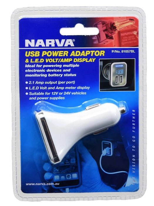 Narva Dual USB Adaptor With LED Volt/Amp Meter Display