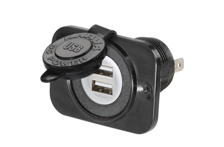 Narva Heavy Duty Flush Mount Dual USB Socket - Black