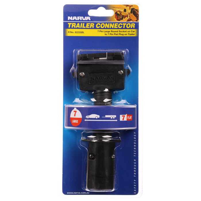 Narva 7 Pin Large Round Socket (Car) To 7 Pin Flat Plug (Trailer)