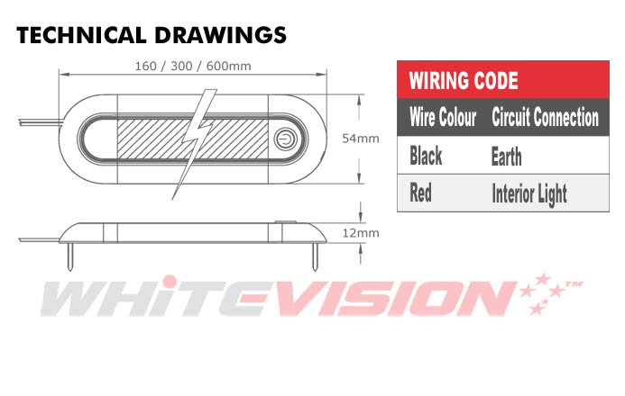 Whitevision 10-30V LED Interior Light With On/Off Switch 600mm 26.8W - White