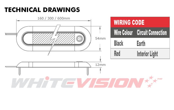 Whitevision 10-30V LED Interior Light With On/Off Switch 600mm 26.8W