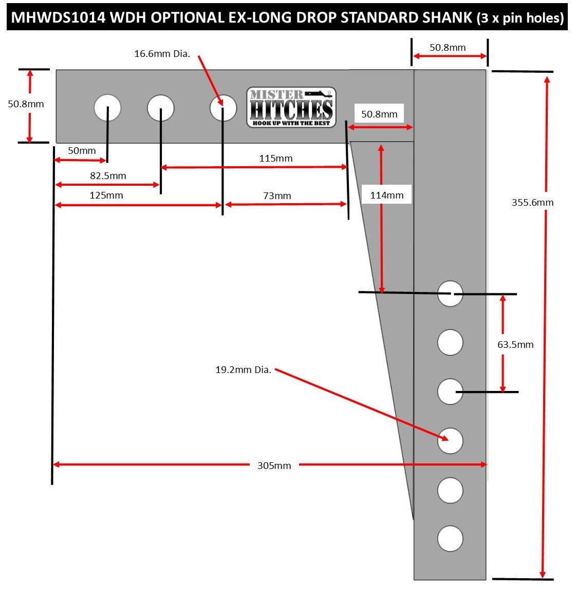 Mister Hitches Shank Extra Long 355mm 3.5T Suit Mh Weight Dist Syste
