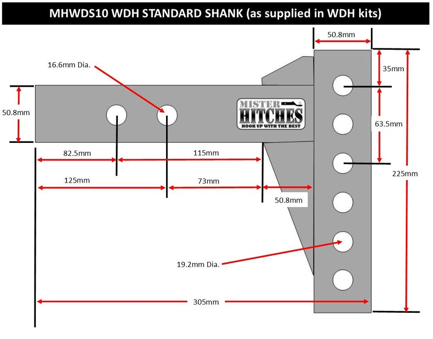 Mister Hitches Shank Standard 225mm 3.5T - Suit Mh Weight Dist System