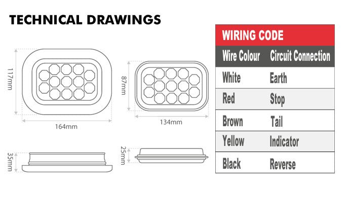 Whitevision 90 Series 9-33V LED Stop/Tail - Red Lens